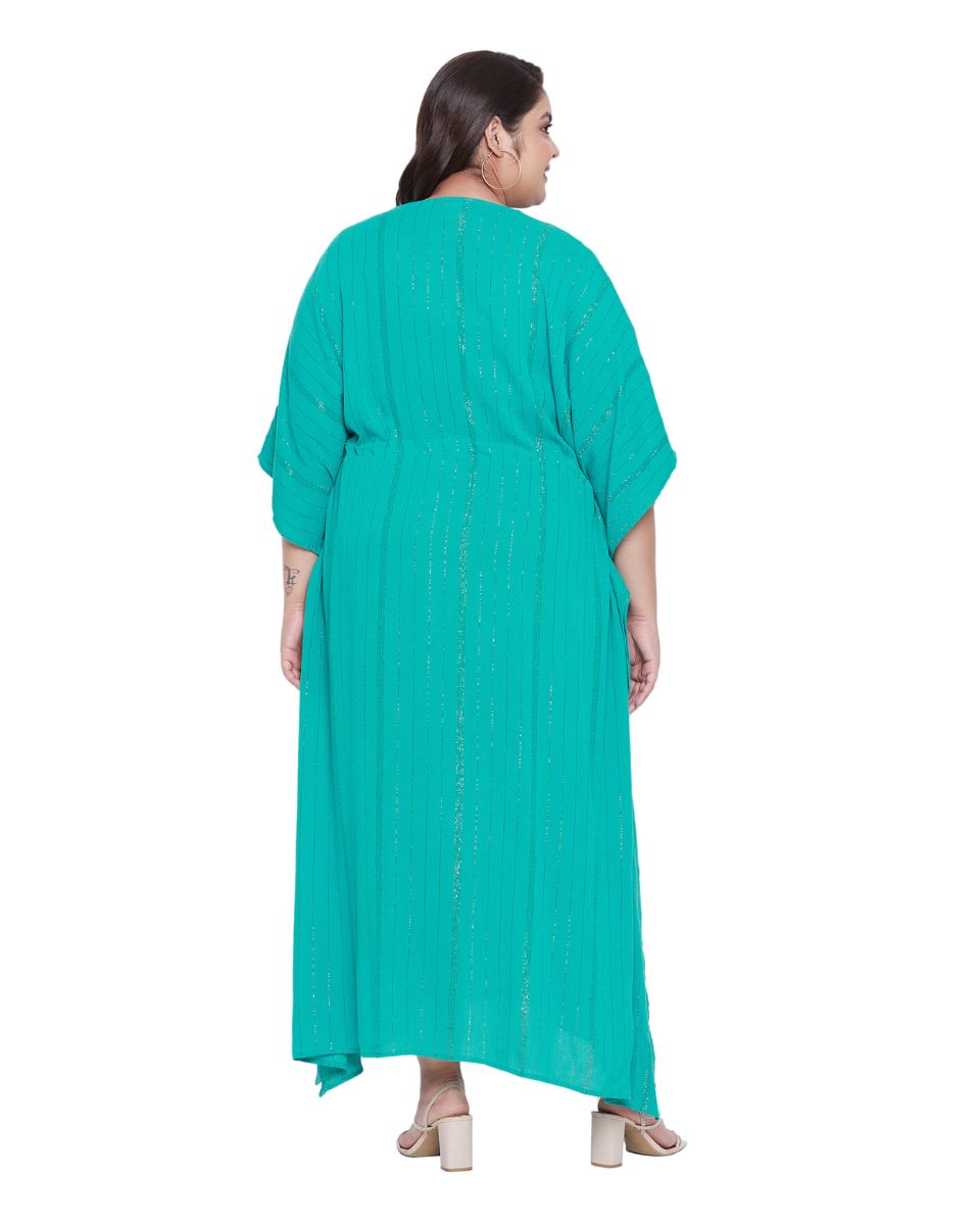 Turquoise Rayon With Lurex Stripes Kaftan For Plus Size Women