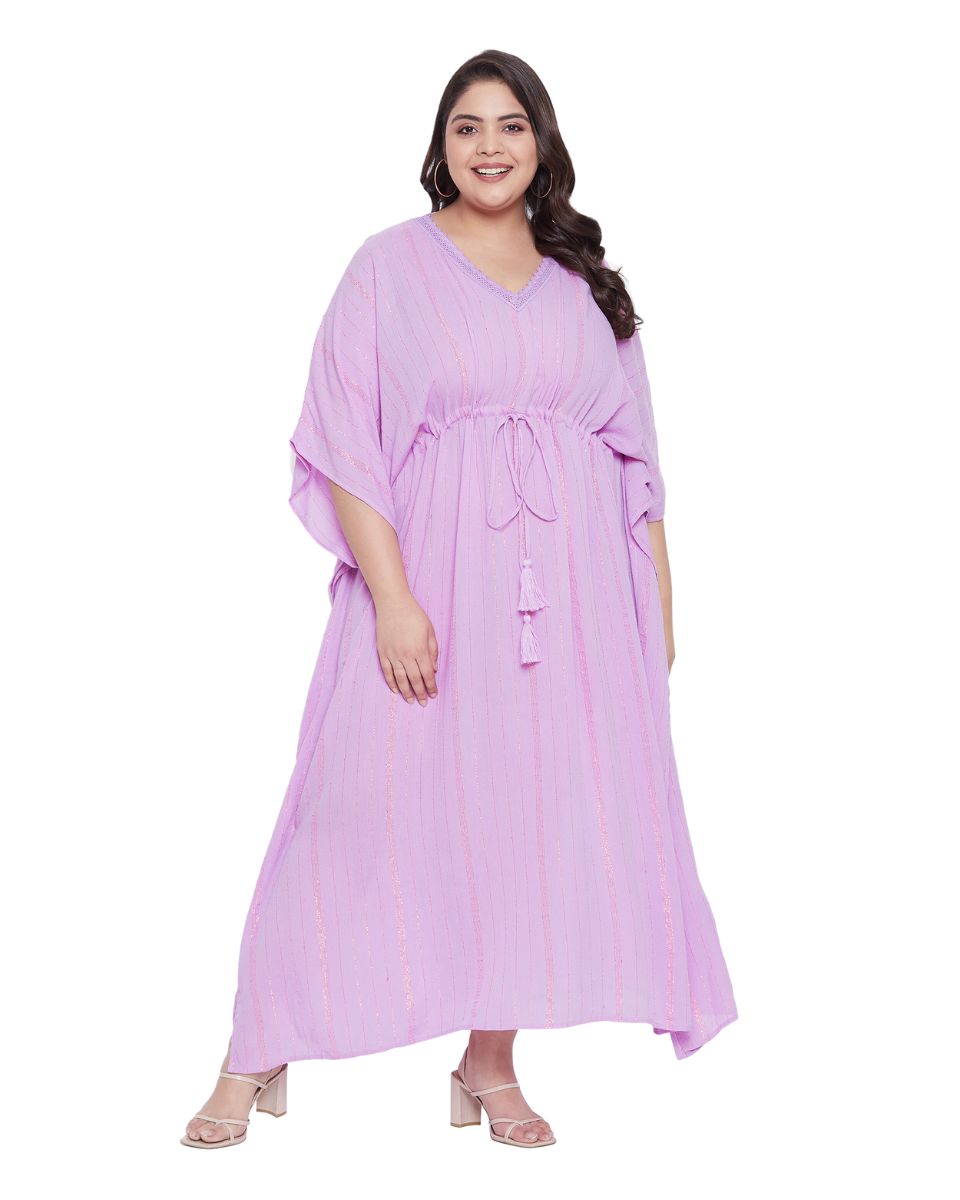 Lavender Solid Rayon With Lurex Stripes Kaftan For Plus Size Women