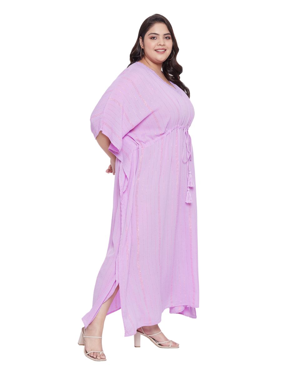 Lavender Solid Rayon With Lurex Stripes Kaftan For Plus Size Women