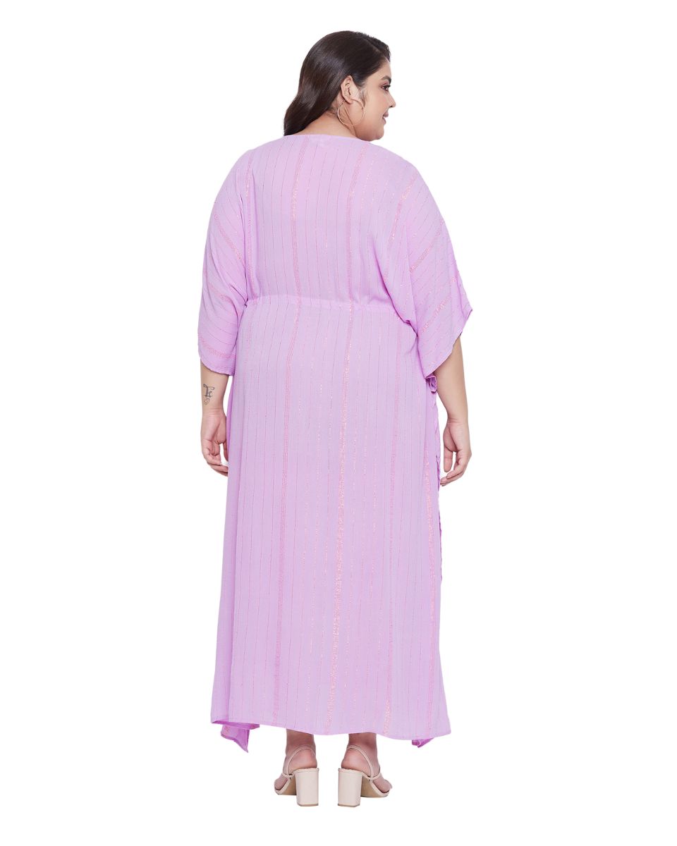 Lavender Solid Rayon With Lurex Stripes Kaftan For Plus Size Women