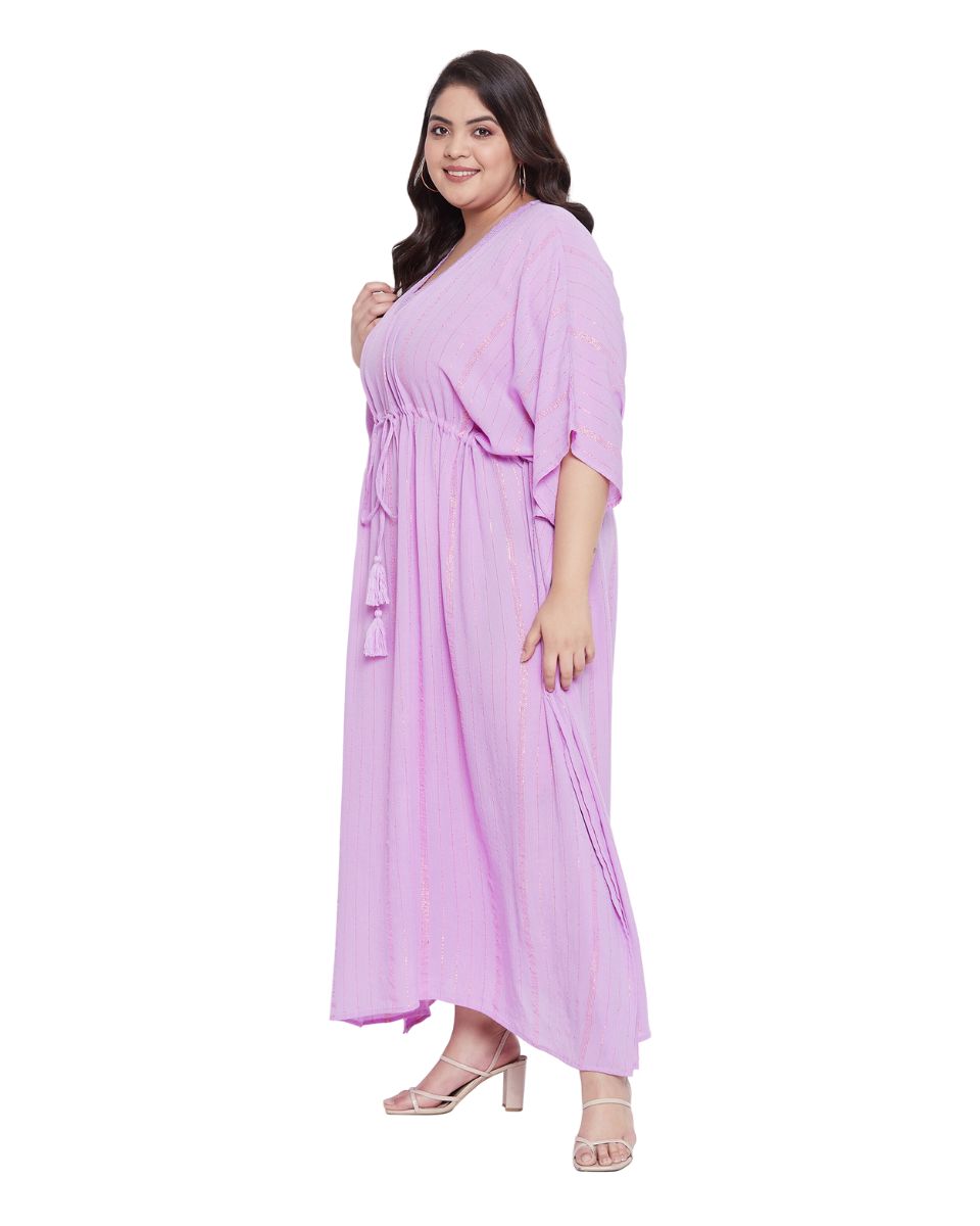 Lavender Solid Rayon With Lurex Stripes Kaftan For Plus Size Women