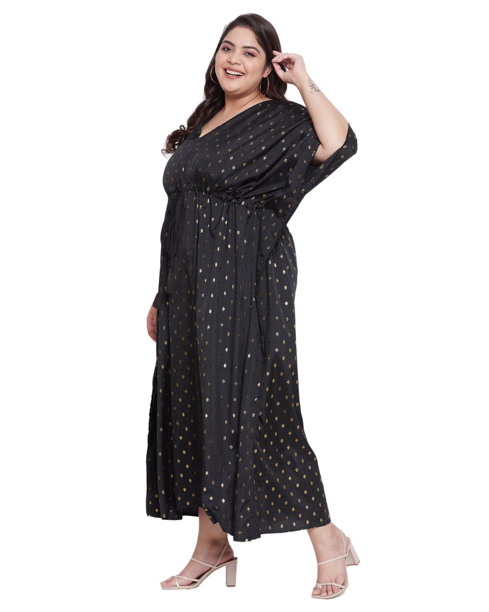 Solid Black Rayon With Lurex Polka Dot Plus Size Kaftan For Women