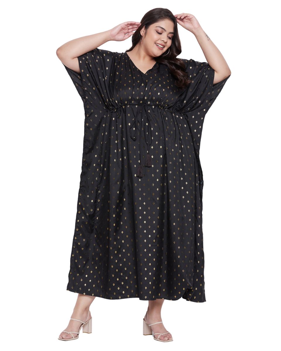 Solid Black Rayon With Lurex Polka Dot Plus Size Kaftan For Women