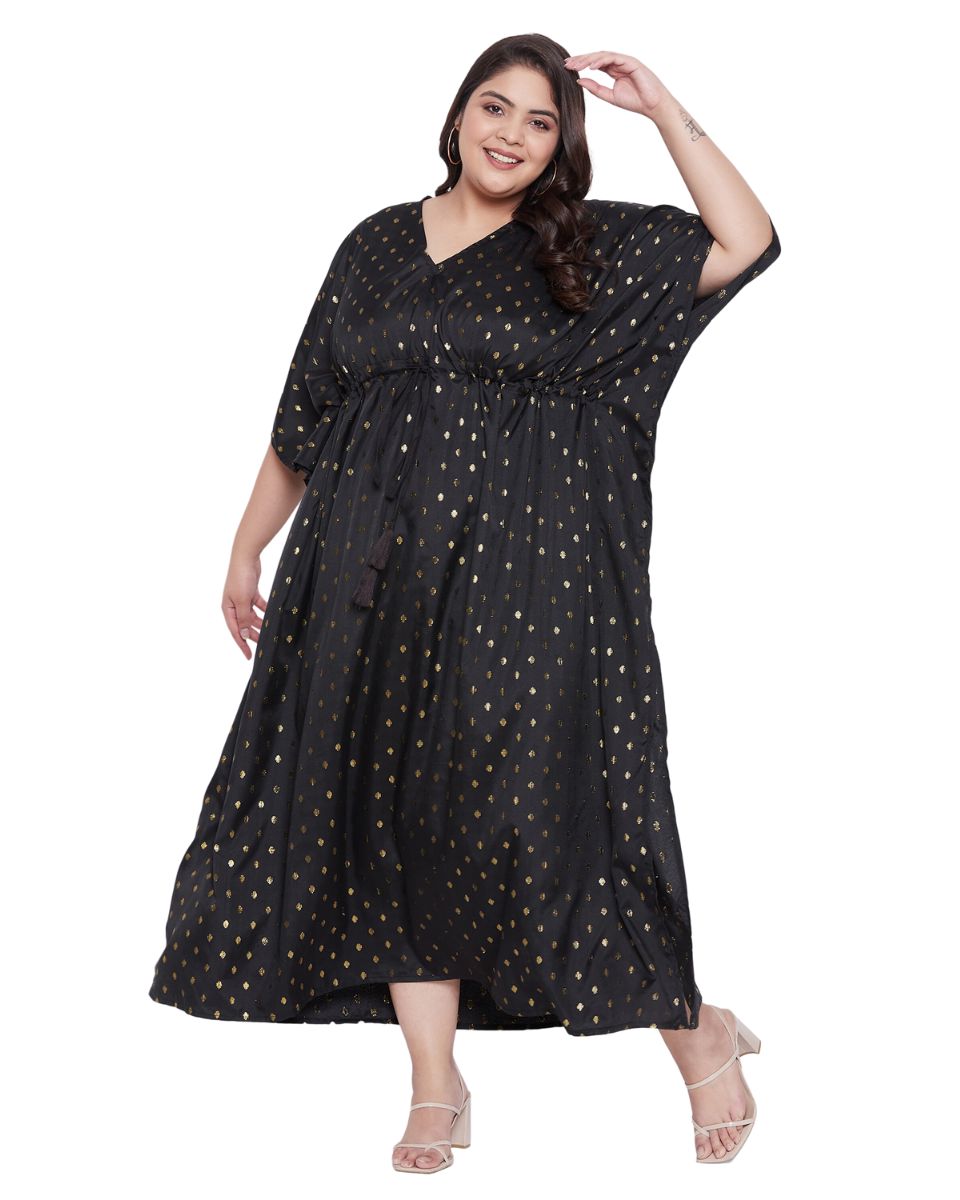 Solid Black Rayon With Lurex Polka Dot Plus Size Kaftan For Women