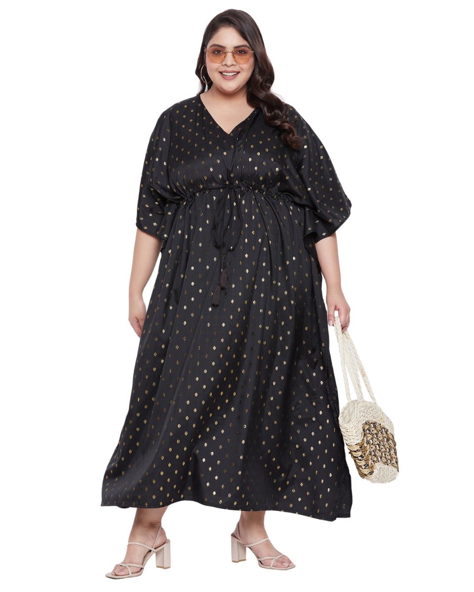 Solid Black Rayon With Lurex Polka Dot Plus Size Kaftan For Women