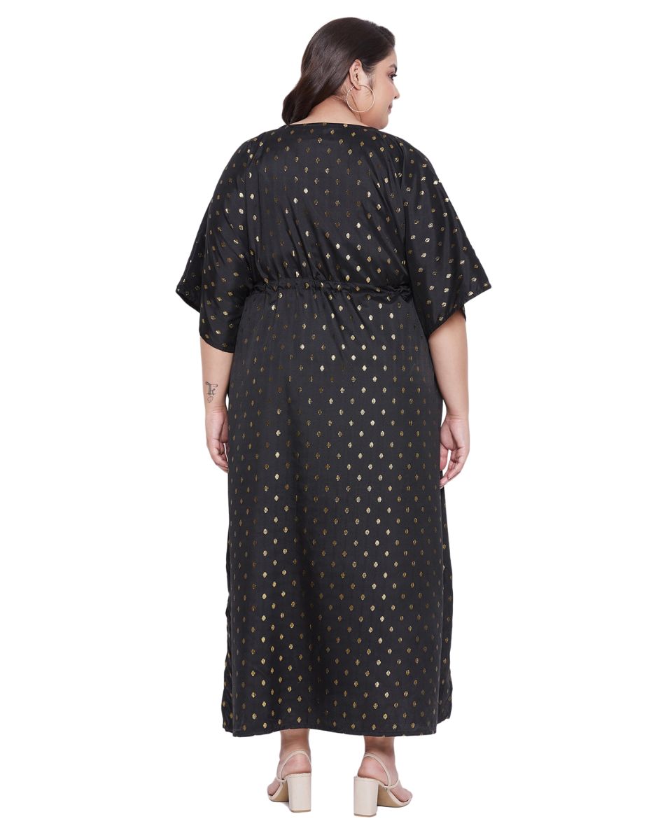 Solid Black Rayon With Lurex Polka Dot Plus Size Kaftan For Women