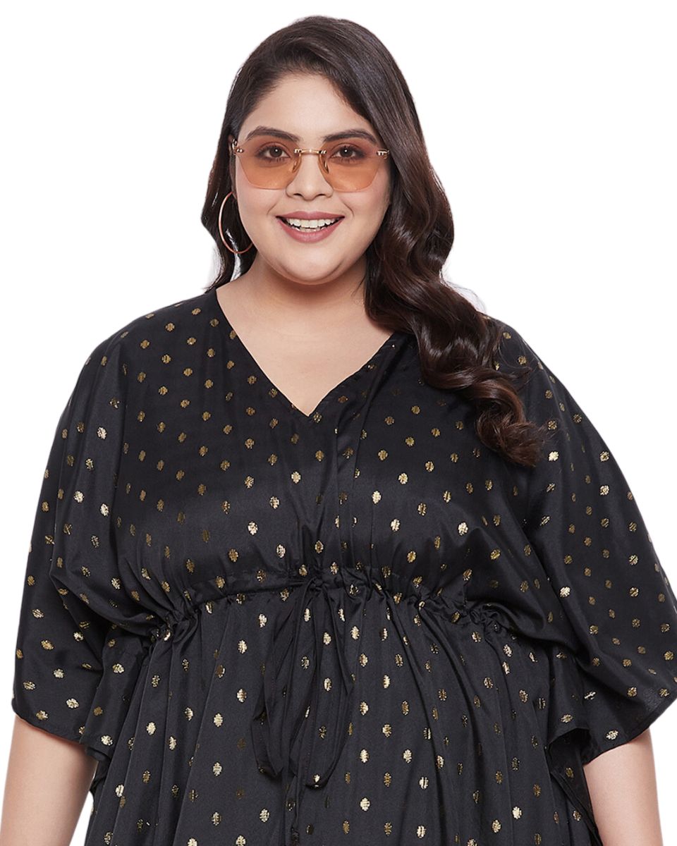 Solid Black Rayon With Lurex Polka Dot Plus Size Kaftan For Women