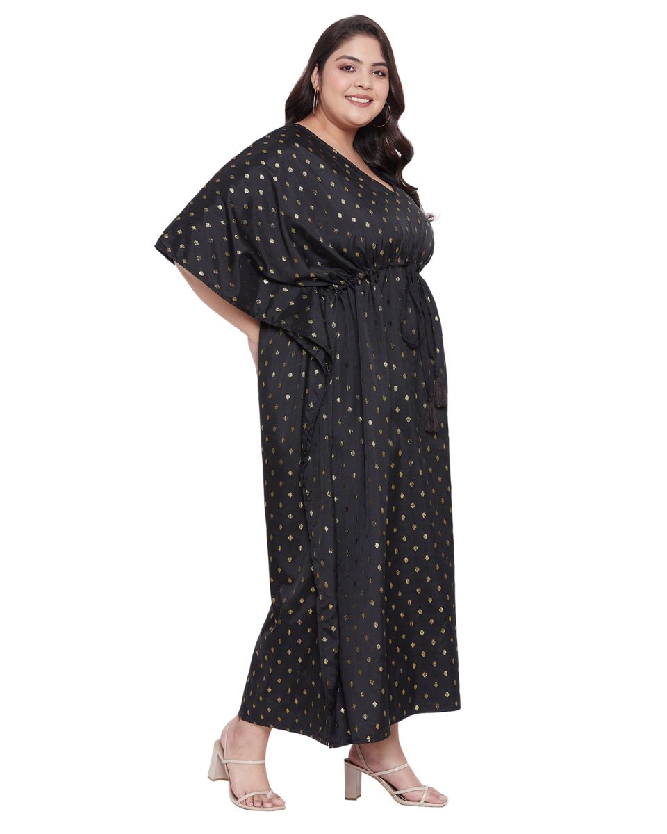 Solid Black Rayon With Lurex Polka Dot Plus Size Kaftan For Women