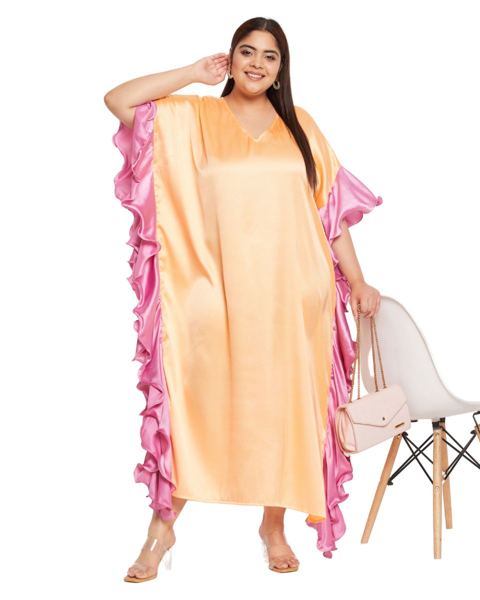 Solid Peach Satin Ruffle Dress