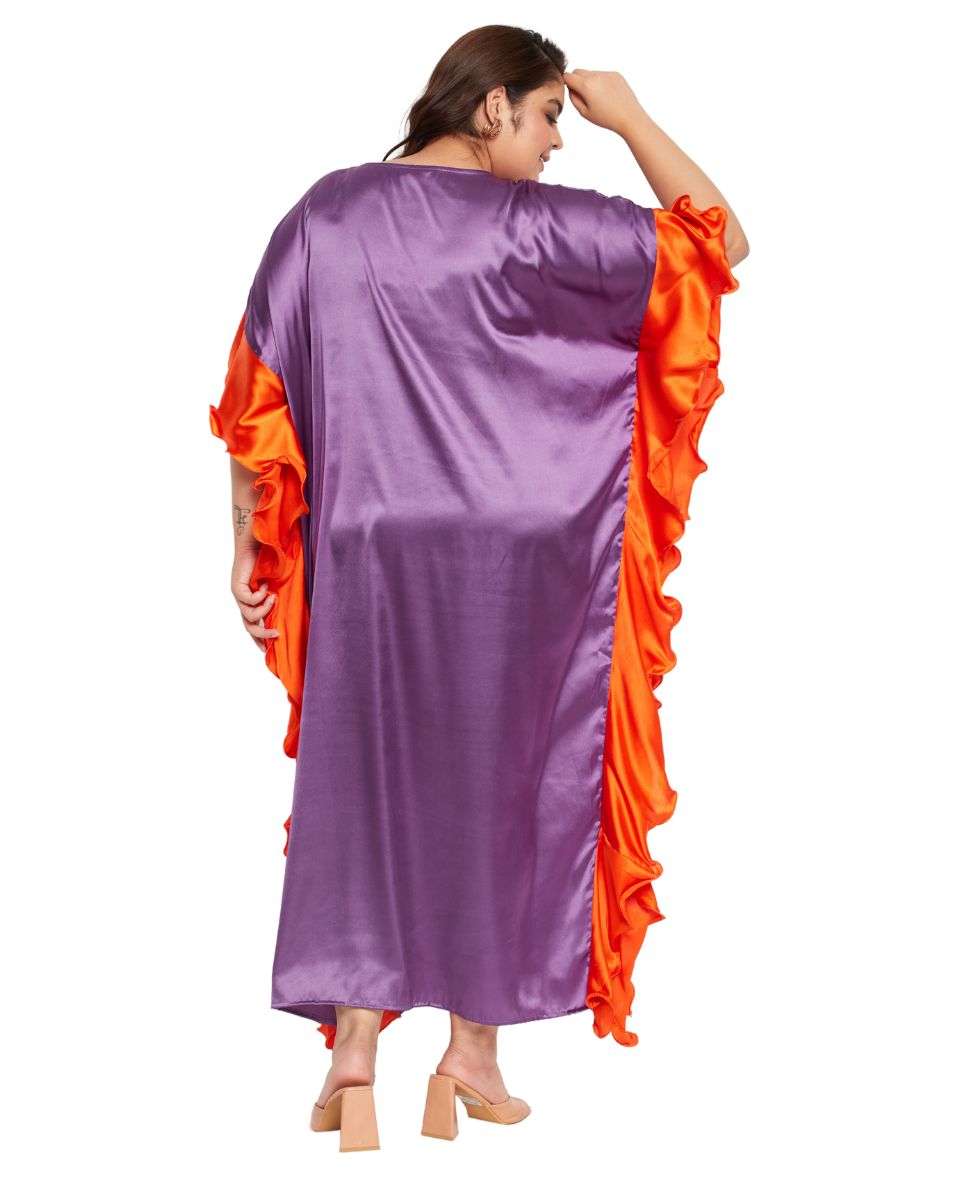 Feminine Ruffle Kaftan Dress in Purple