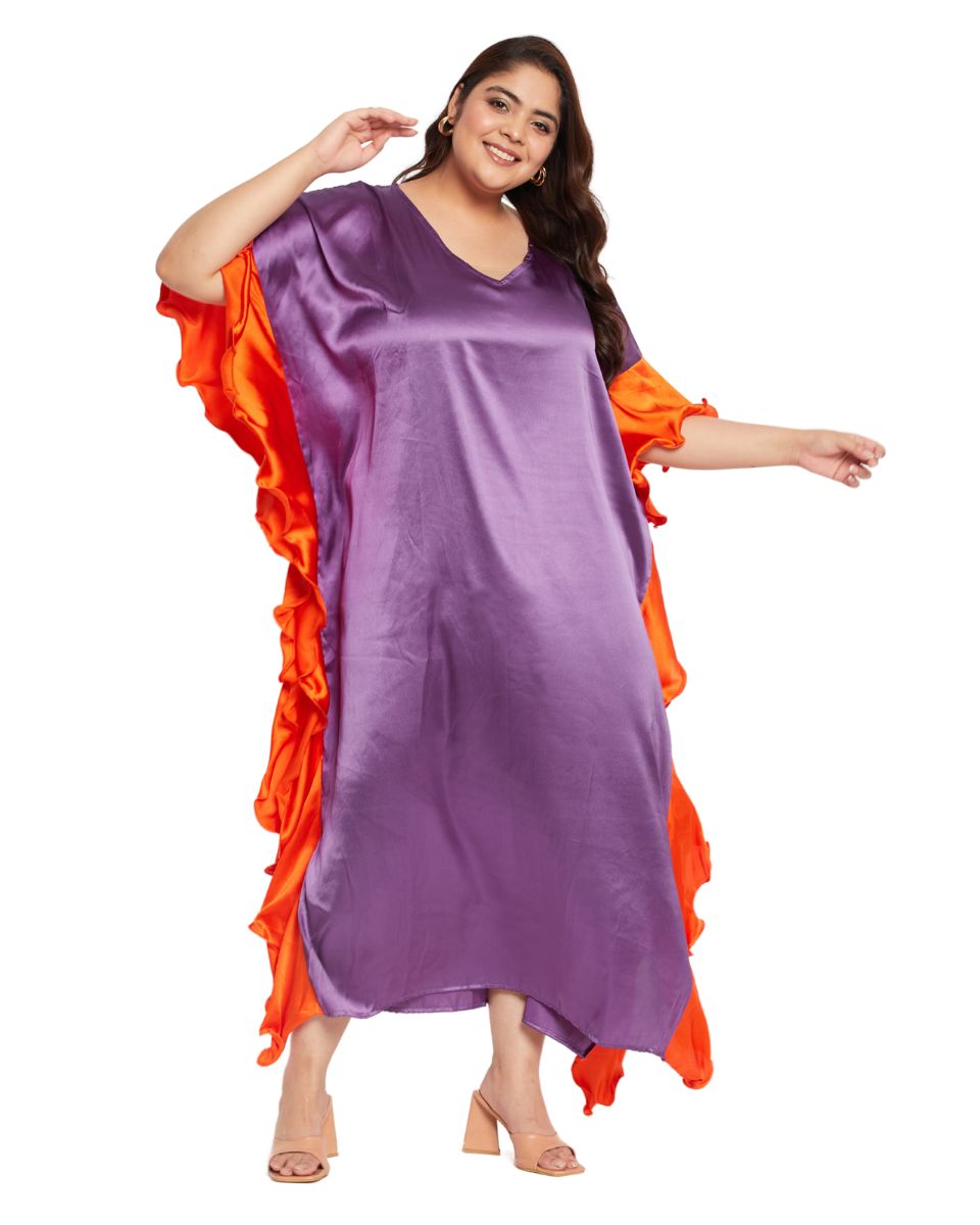 Elegant Purple Ruffle Kaftan Dress