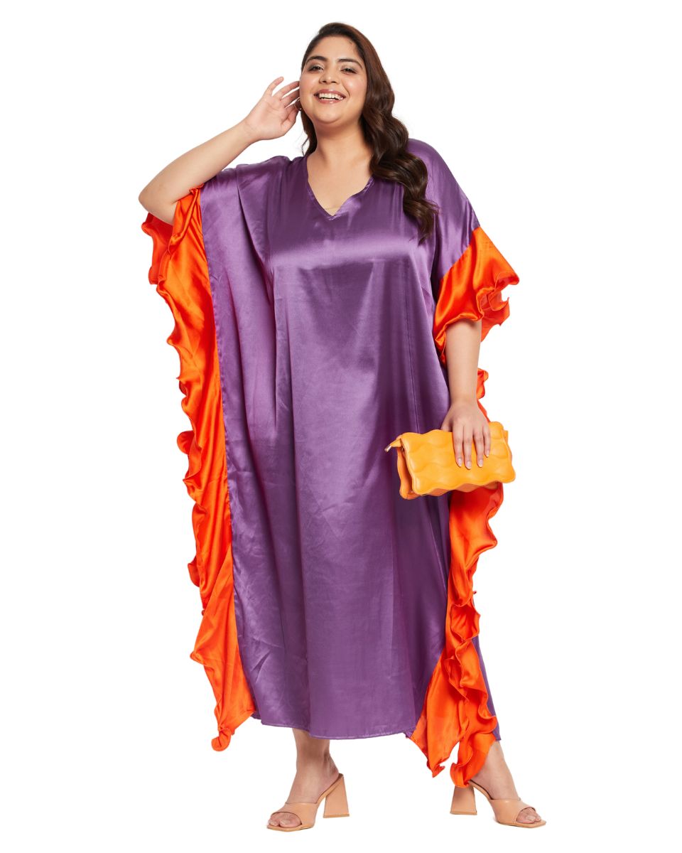 Purple Satin Ruffle Kaftan Dress for Women