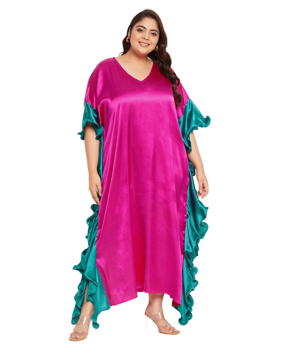 Elegant Magenta Ruffle Kaftan Dress