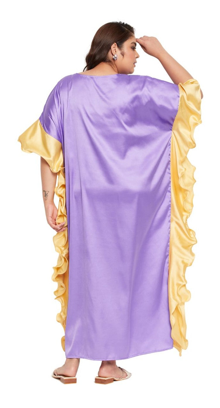 Solid Lavender Satin Ruffle Plus Size Kaftan Dress For Women - SKU RKFT-1001-DAGL - Gypsie Blu