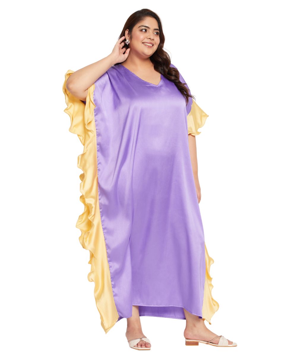 Elegant Lavender Ruffle Kaftan Dress