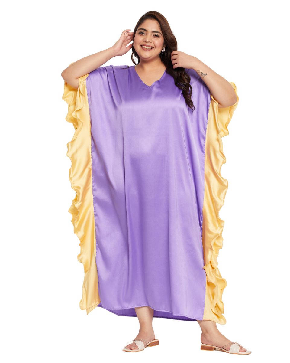 Lavender Satin Ruffle Kaftan Dress for Women