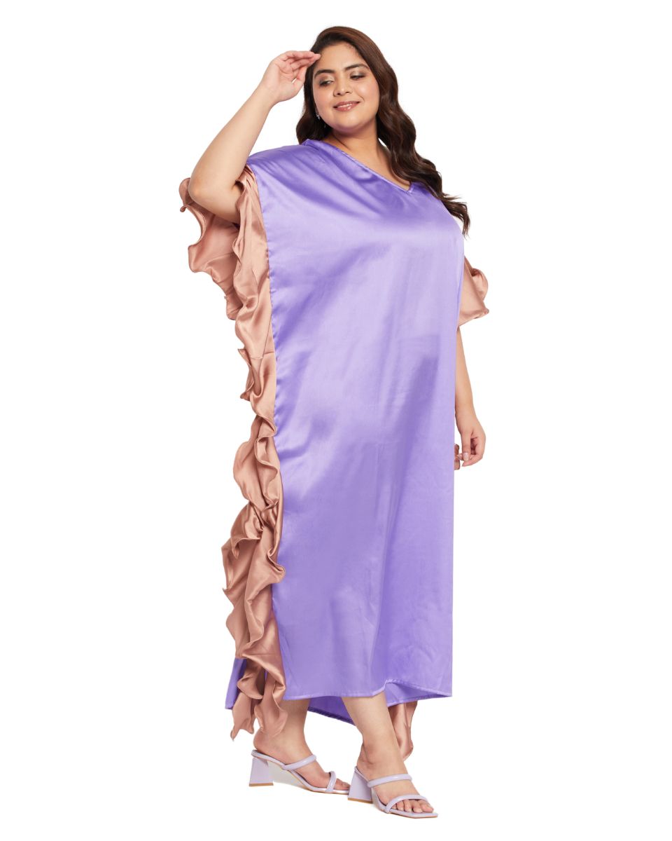 Elegant Lavender Ruffle Kaftan Dress