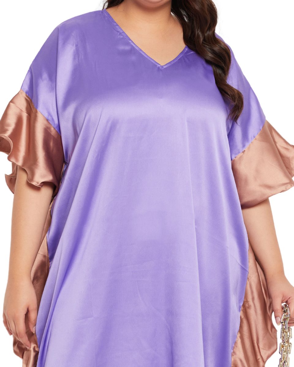 Lavender Satin Dress with Ruffles