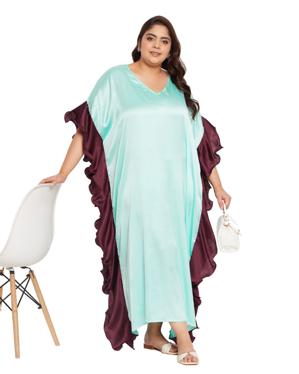 Elegant Sky Blue Ruffle Kaftan Long Dress