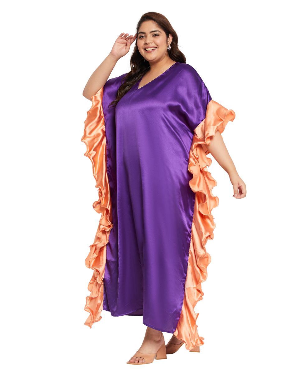 Chic Solid Purple Satin Ruffle Dress