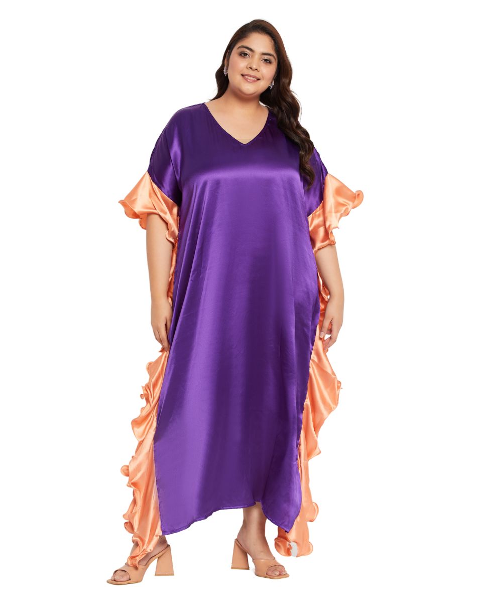 Stylish Solid Purple Ruffle Kaftan Dress