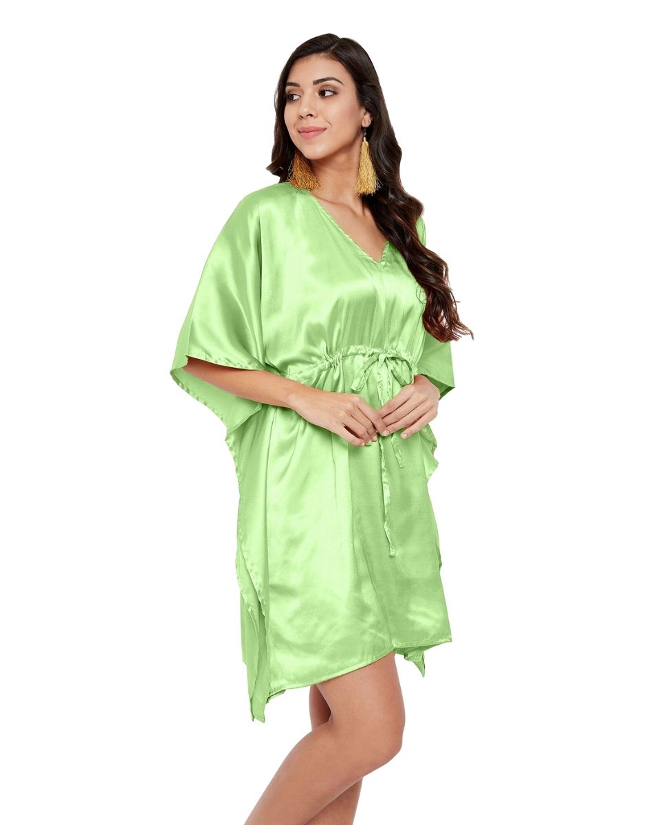 Solid Ambrosia Green Satin Tunic Top For Plus Size Women