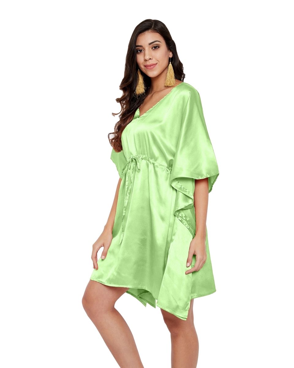 Solid Ambrosia Green Satin Tunic Top For Plus Size Women