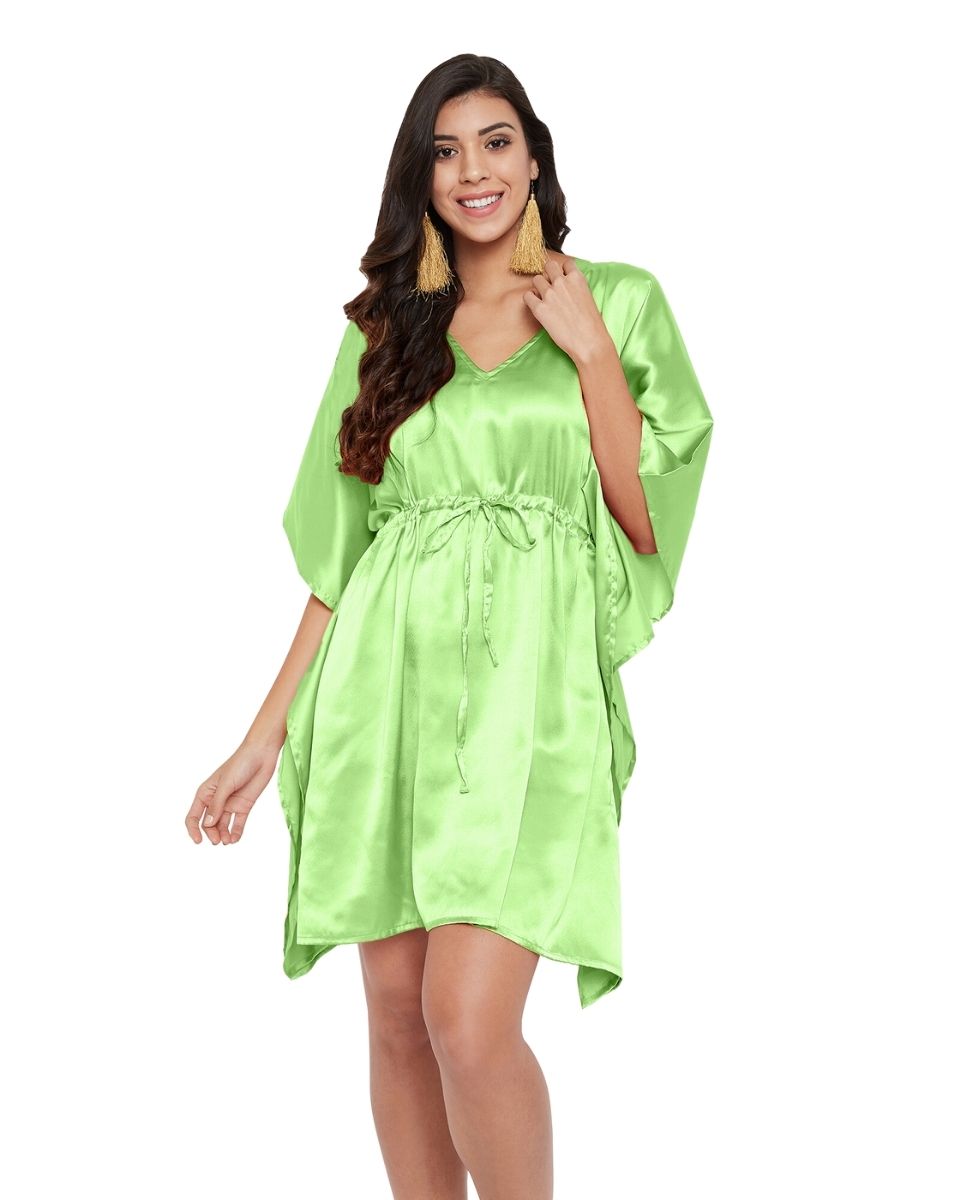 Solid Ambrosia Green Satin Tunic Top For Plus Size Women