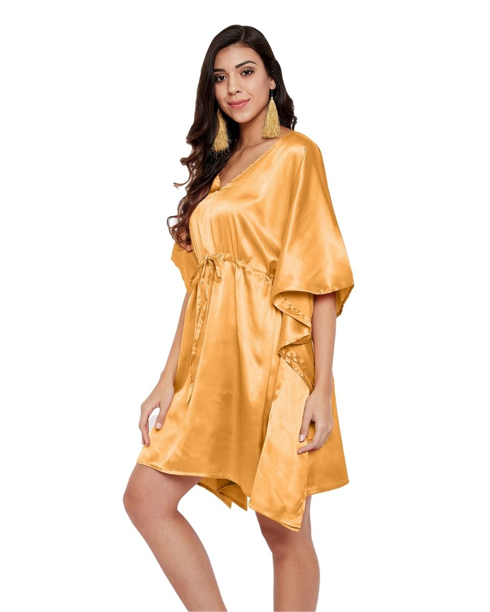 Solid Apricot Tan Satin Tunic Top for Women
