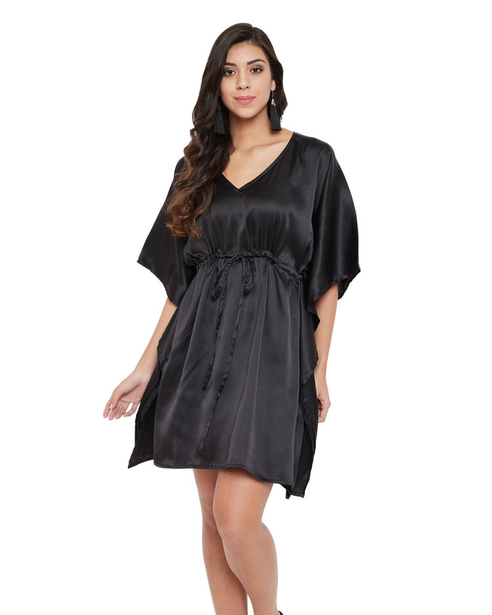 Solid Black Satin Tunic Plus Size Top Dress For Women