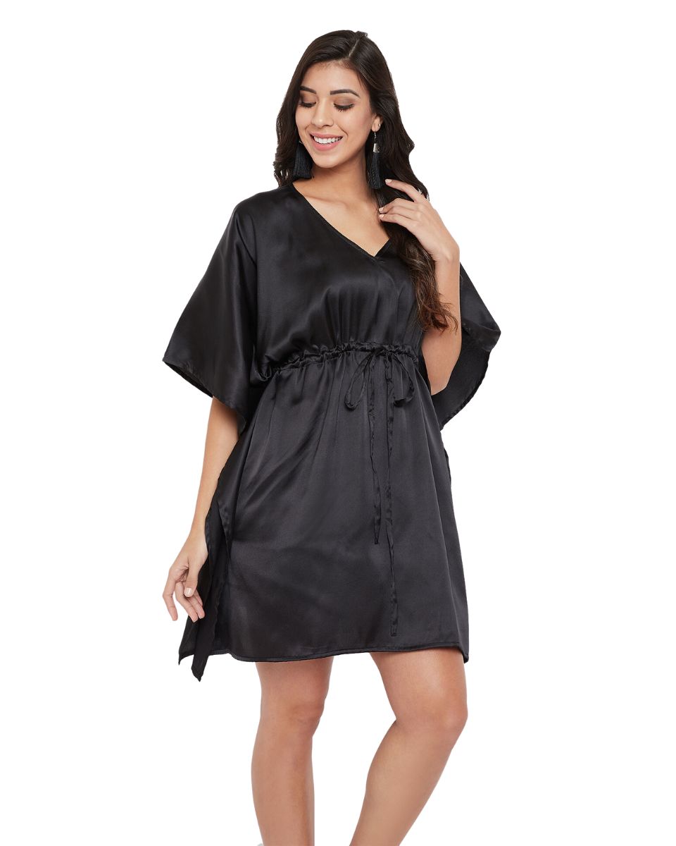 Solid Black Satin Tunic Plus Size Top Dress For Women