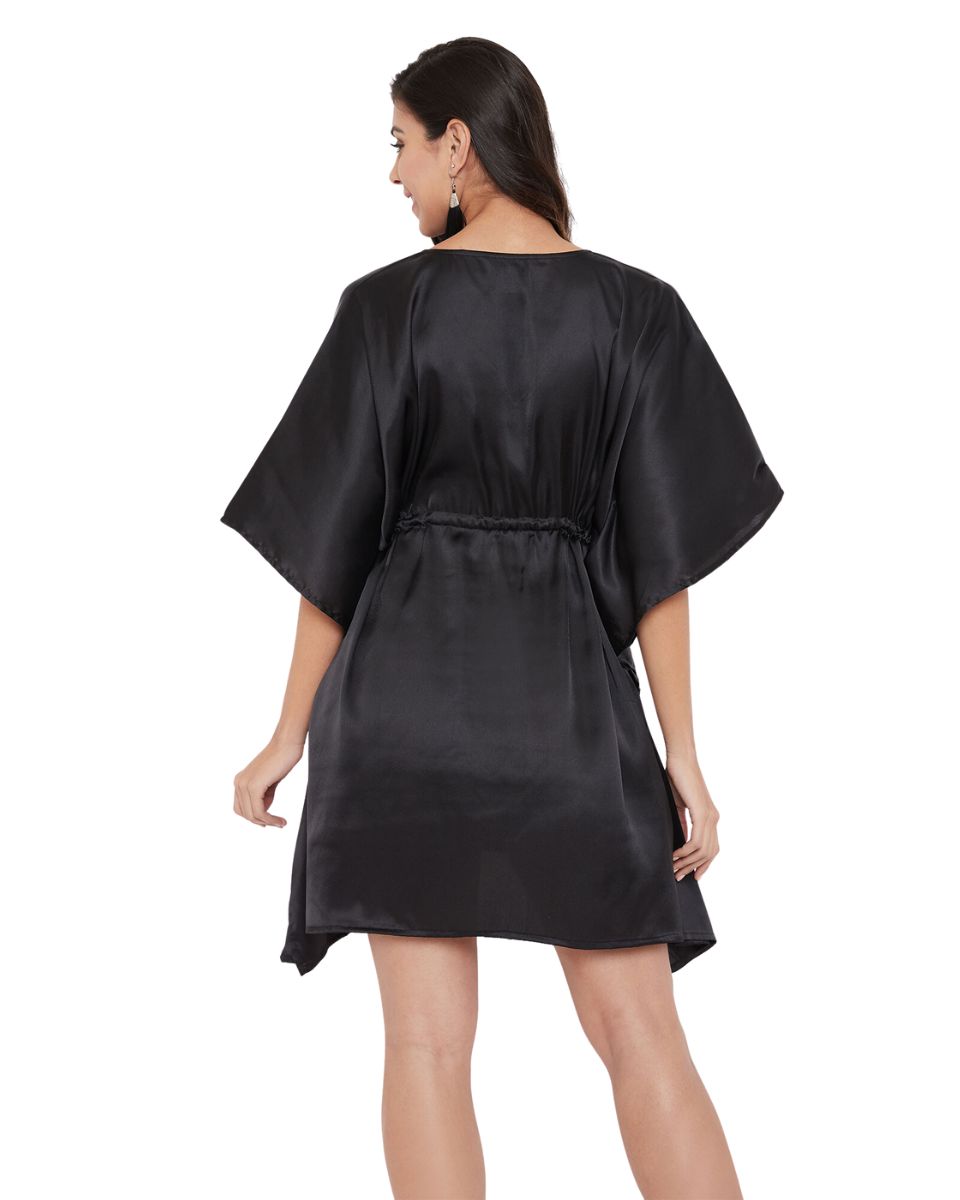 Solid Black Satin Tunic Plus Size Top Dress For Women