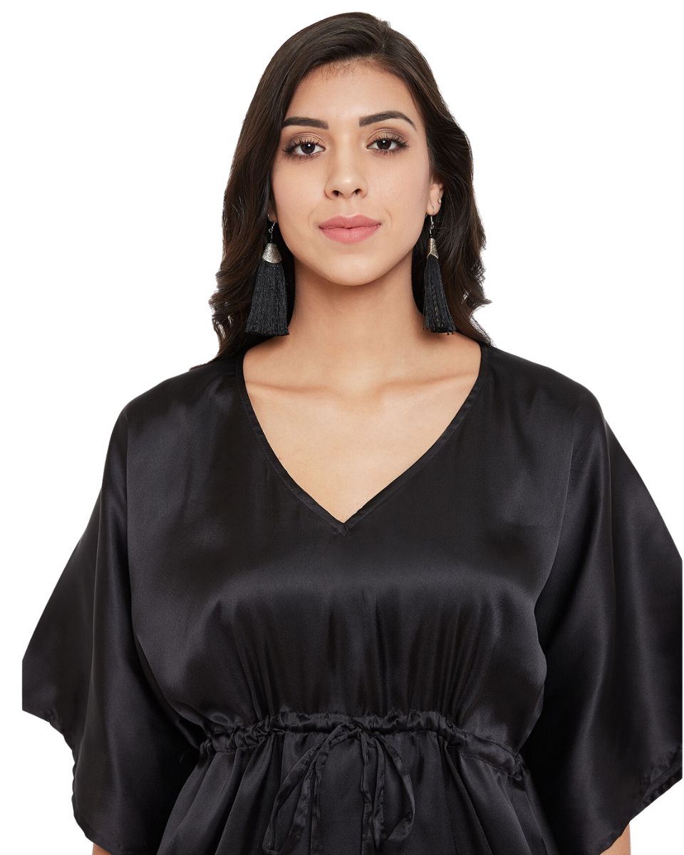 Solid Black Satin Tunic Top for Women