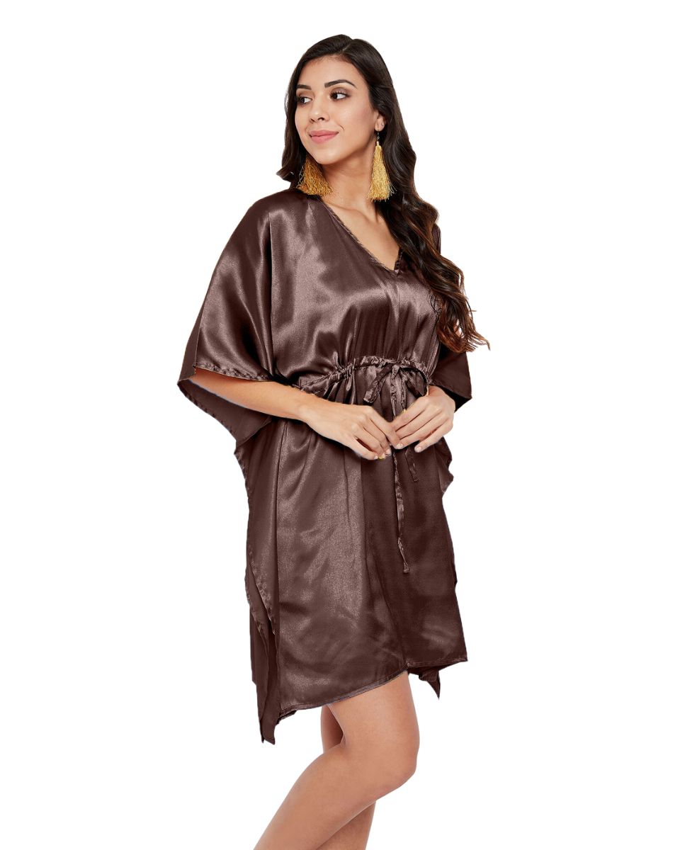 Solid Brunette Brown Satin Plus Size Tunic Top For Women