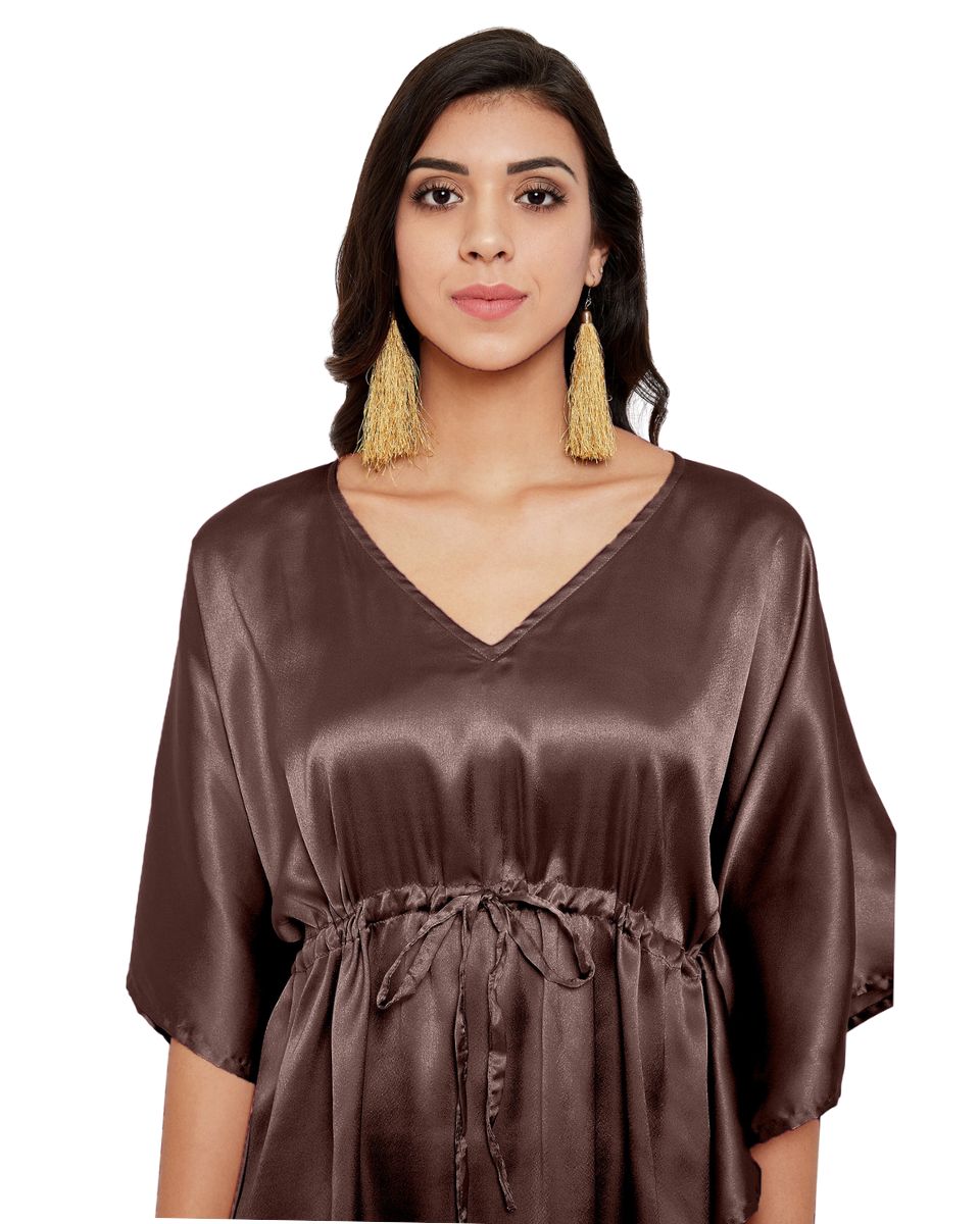 Solid Brunette Brown Satin Tunic Top for Women