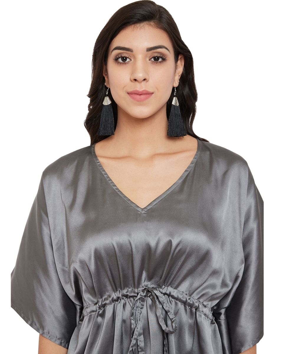 Solid Castlerock Gray Satin Tunic Top for Women