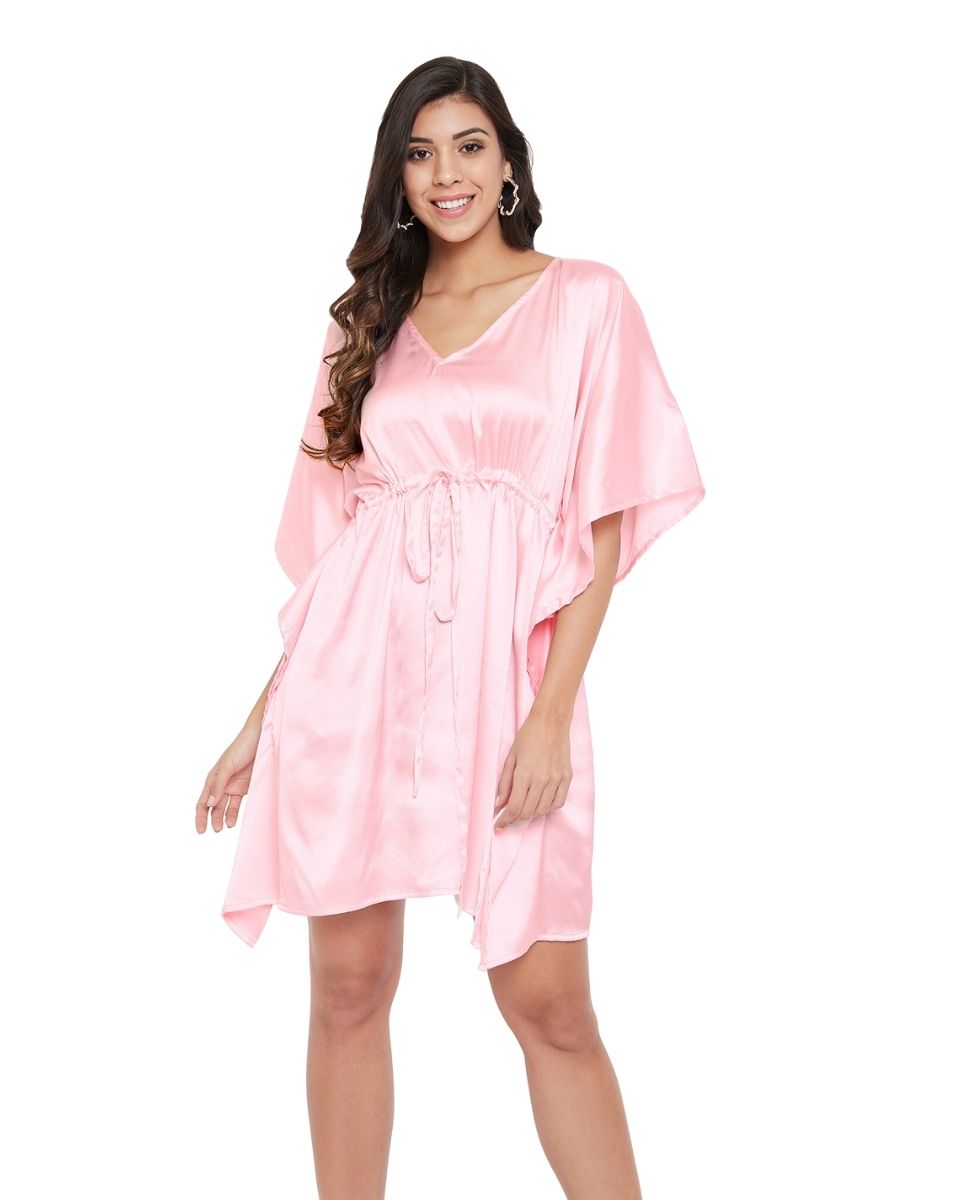 Solid Crystal Rose Satin Plus Size Tunic Top Dress Women