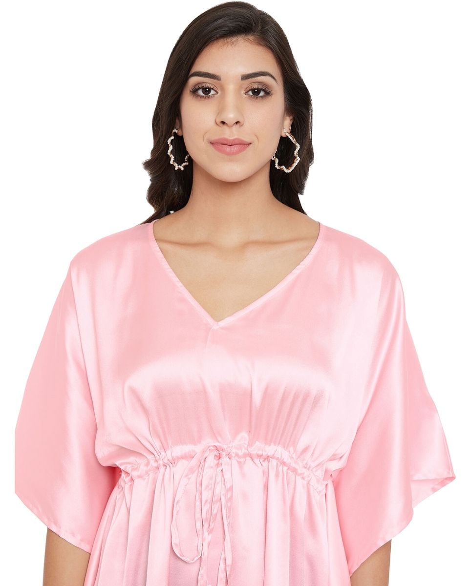 Solid Crystal Rose Satin Tunic Top for Women