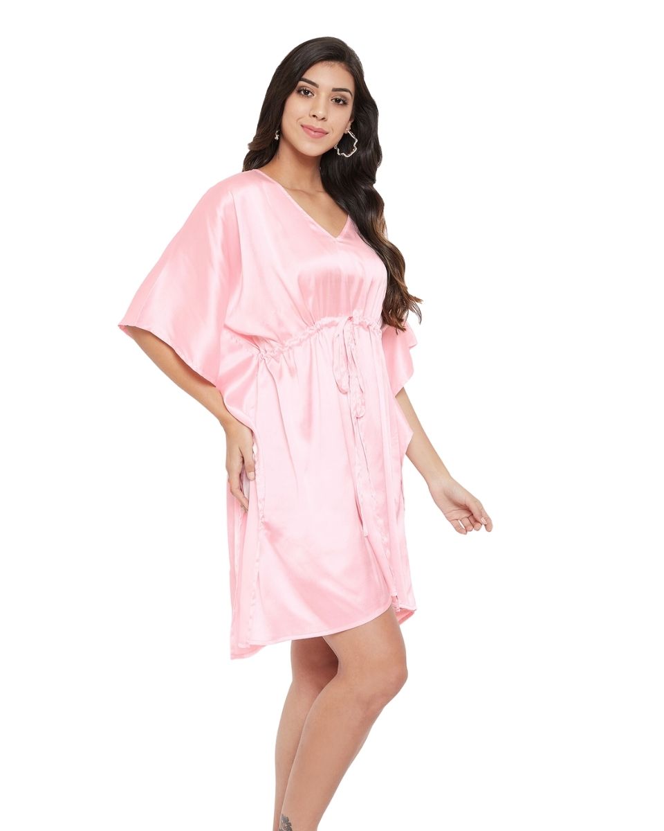 Solid Crystal Rose Satin Plus Size Tunic Top Dress Women