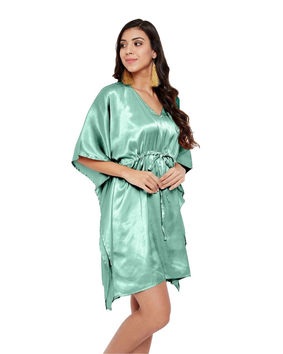 Solid Frosty Spruce Satin Tunic Top for Women