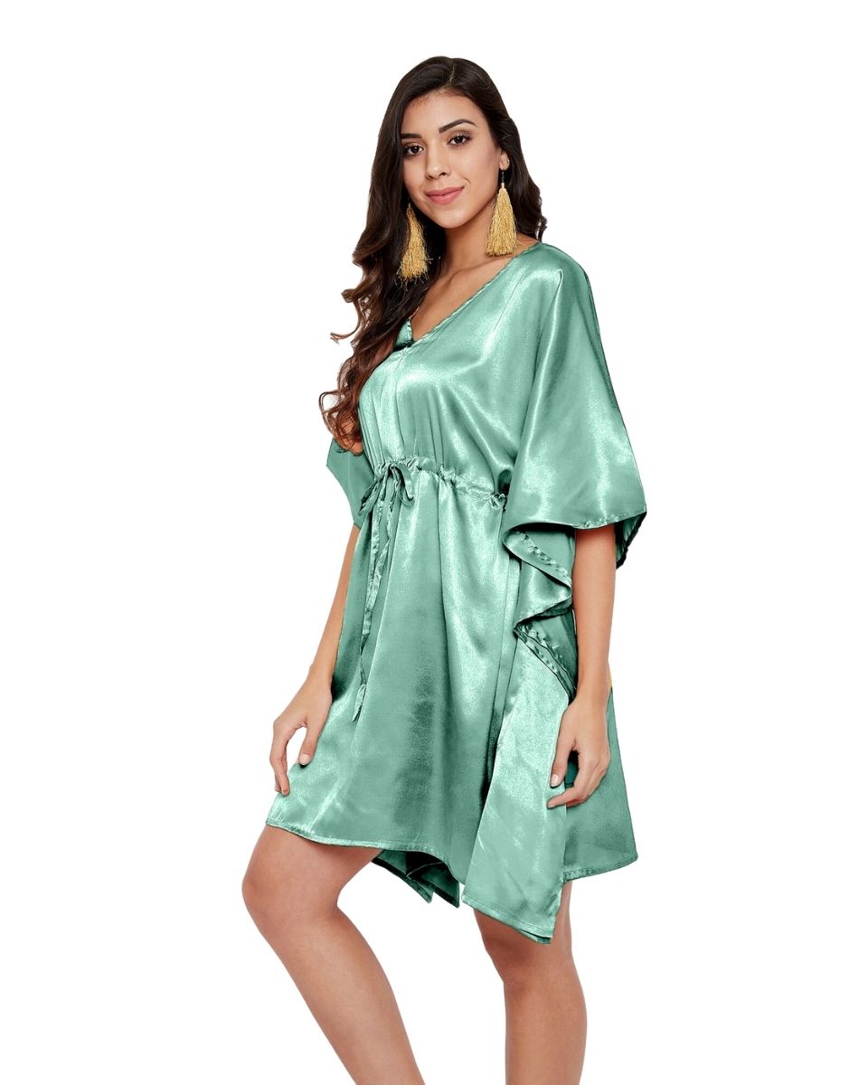 Solid Frosty Spruce Satin Tunic Top for Women