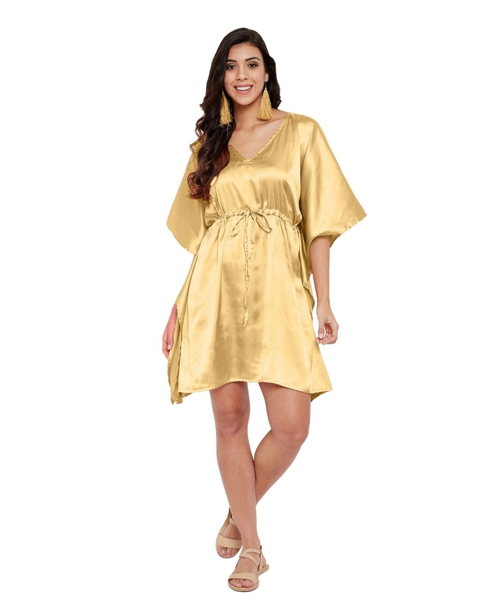 Solid Golden Satin Tunic Top for Women