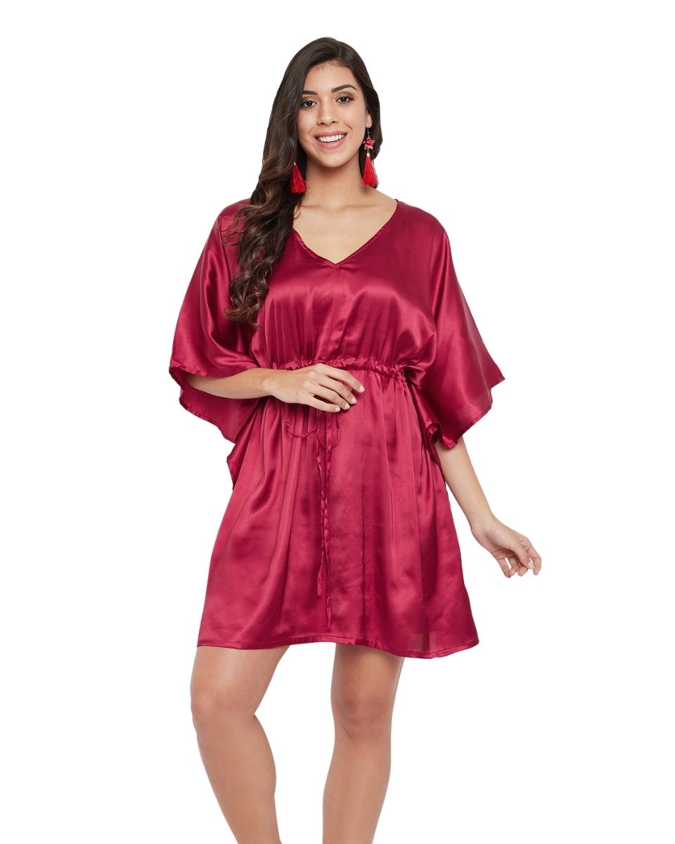 Jester Solid Red Satin Tunic Plus Size Top For Women