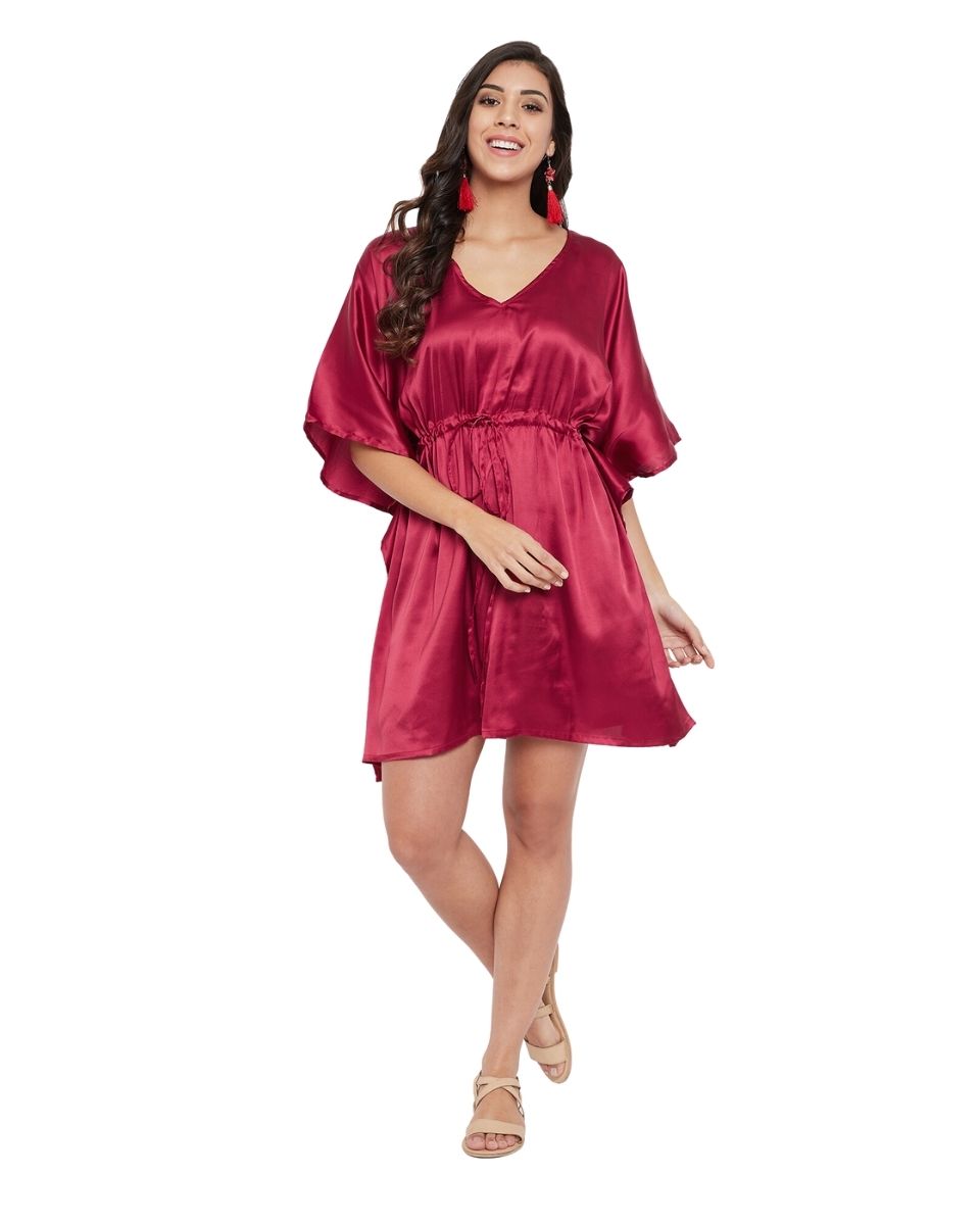 Solid Jester Red Satin Tunic Top for Women