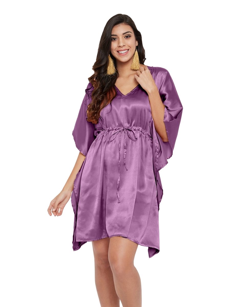 Solid Purple Passion Satin Tunic Top For Plus Size Women