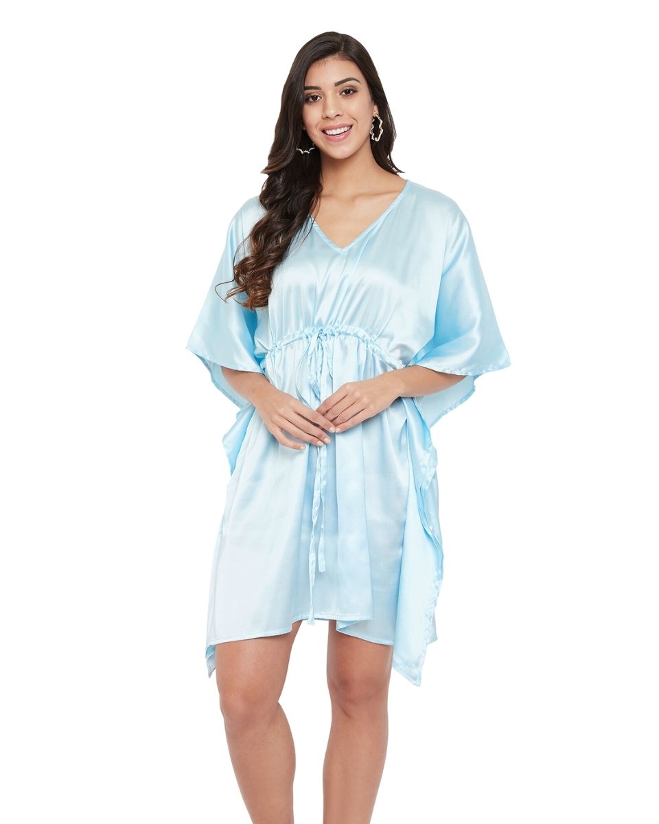 Solid Pastel Blue Satin Tunic Top For Plus Size Women