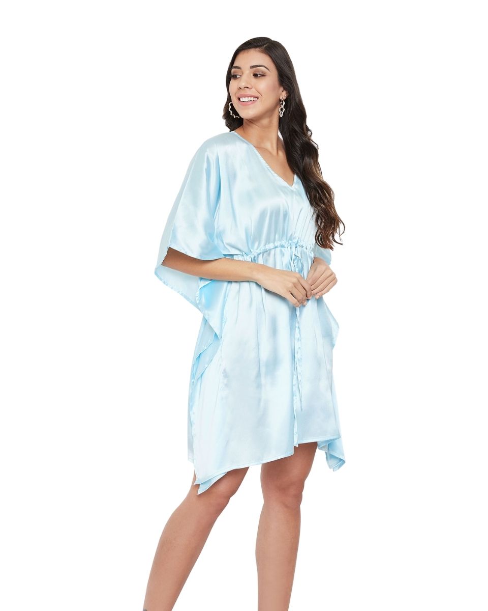 Solid Pastel Blue Satin Tunic Top For Plus Size Women