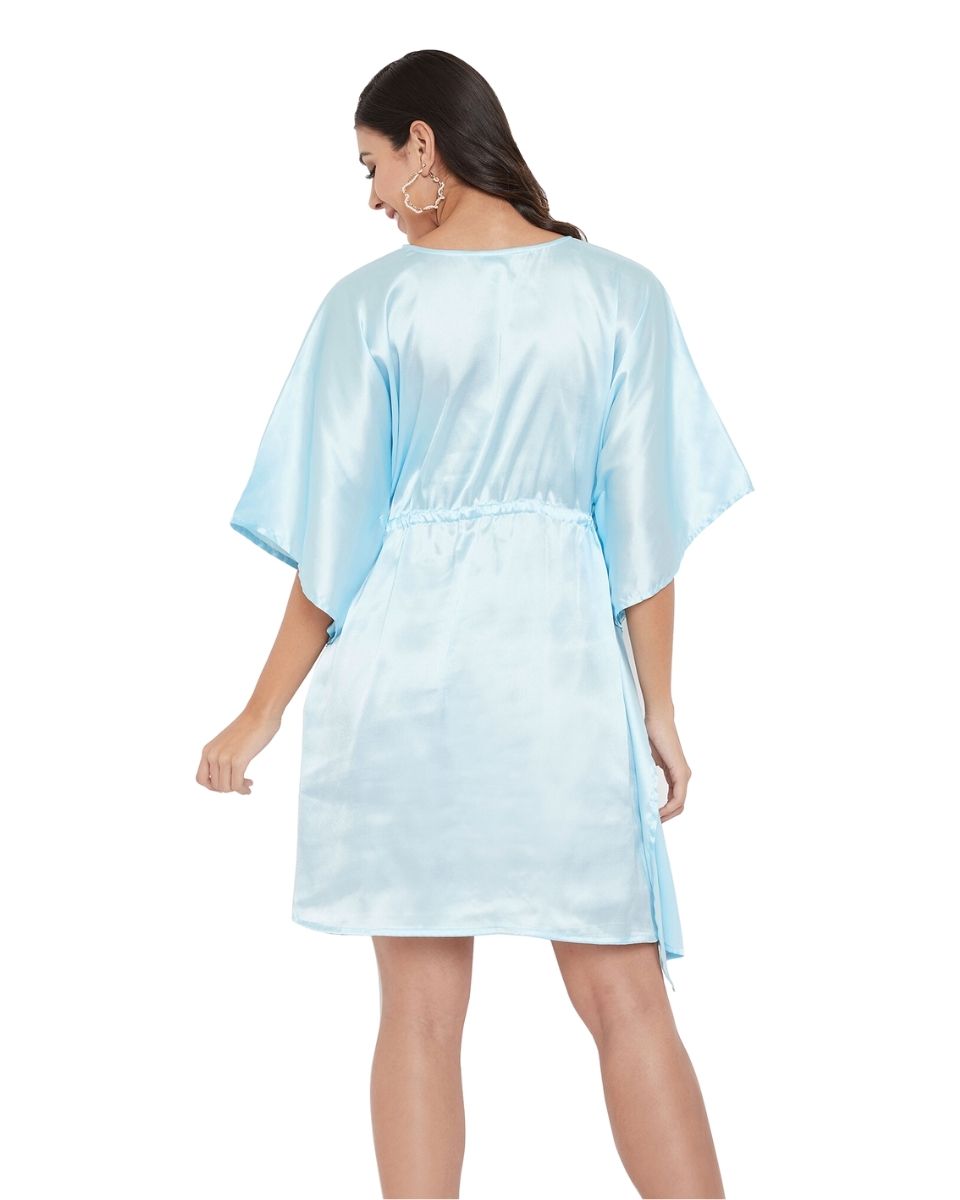 Solid Pastel Blue Satin Tunic Top For Plus Size Women