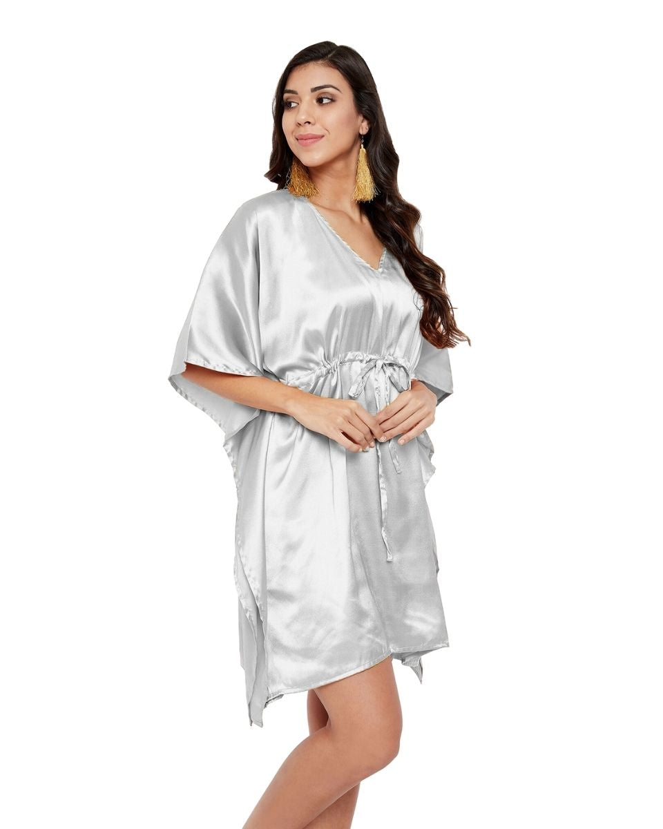 Solid Silver Gray Satin Tunic Top for Women