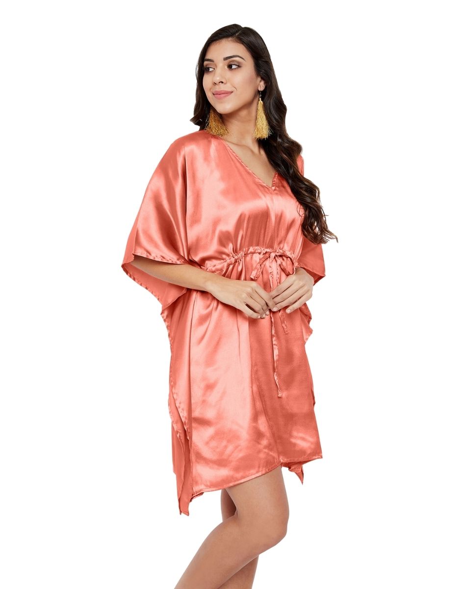 Rose Solid Salmon Satin Tunic Plus Size Top For Women